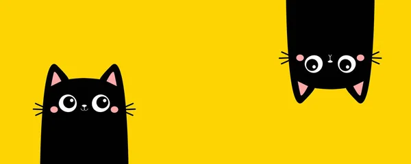 Две Черные Головы Котенка Баннер Кошачьего Набора Висит Вверх Ногами — стоковый вектор