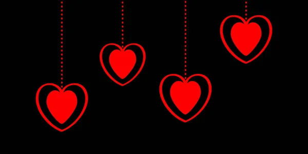 Pendurar Corações Vermelhos Linha Traços Feliz Dia Dos Namorados Adoro — Vetor de Stock