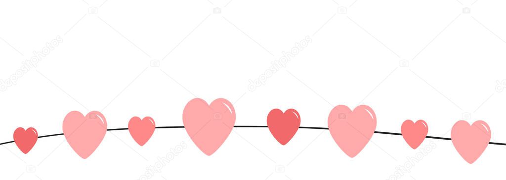 Happy Valentines Day. Pink heart line set. Love greeting card. Banner template. White background. Isolated. Flat design. Vector illustration