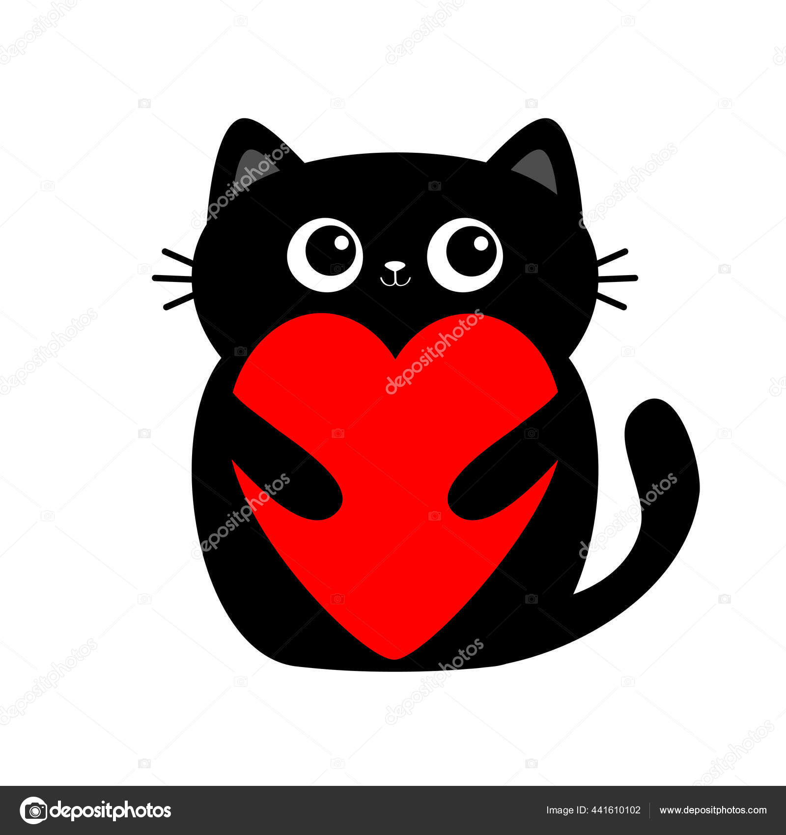 Black cat head face contour silhouette line icon. Cute cartoon character. I love  cats heart Text lettering. Kitty kitten whisker Baby pet Yellow background.  Isolated Flat design Stock Vector
