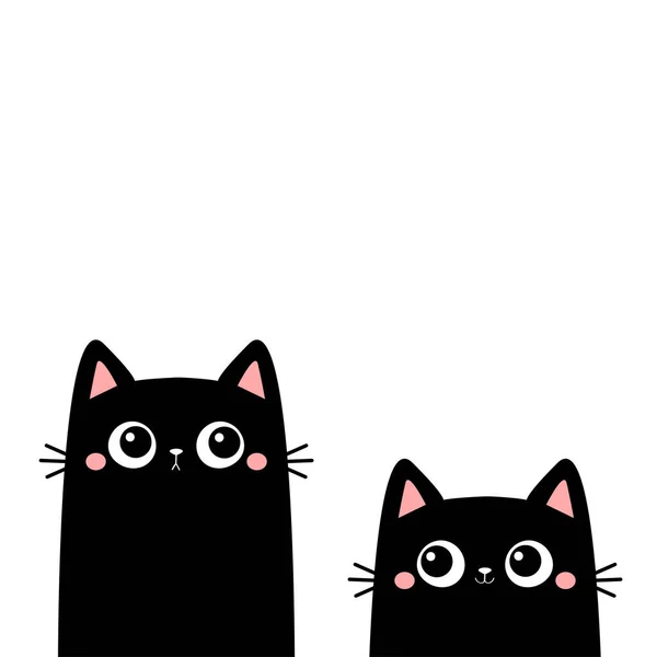 Kedi Seti Tatlı Çizgi Film Karakteri Kawaii Komik Surat Siyah — Stok Vektör