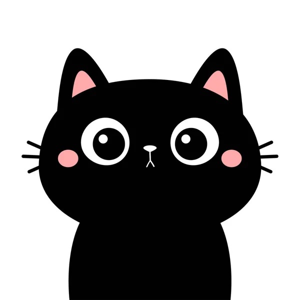 Bel Gatto Gattino Nero Faccia Silhouette Testa Funny Kawaii Personaggio — Vettoriale Stock