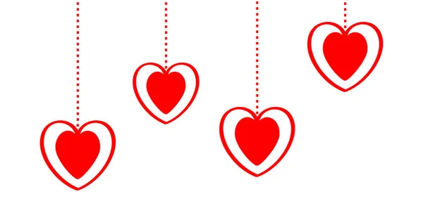 Pendurar Corações Vermelhos Linha Traços Feliz Dia Dos Namorados Adoro — Vetor de Stock