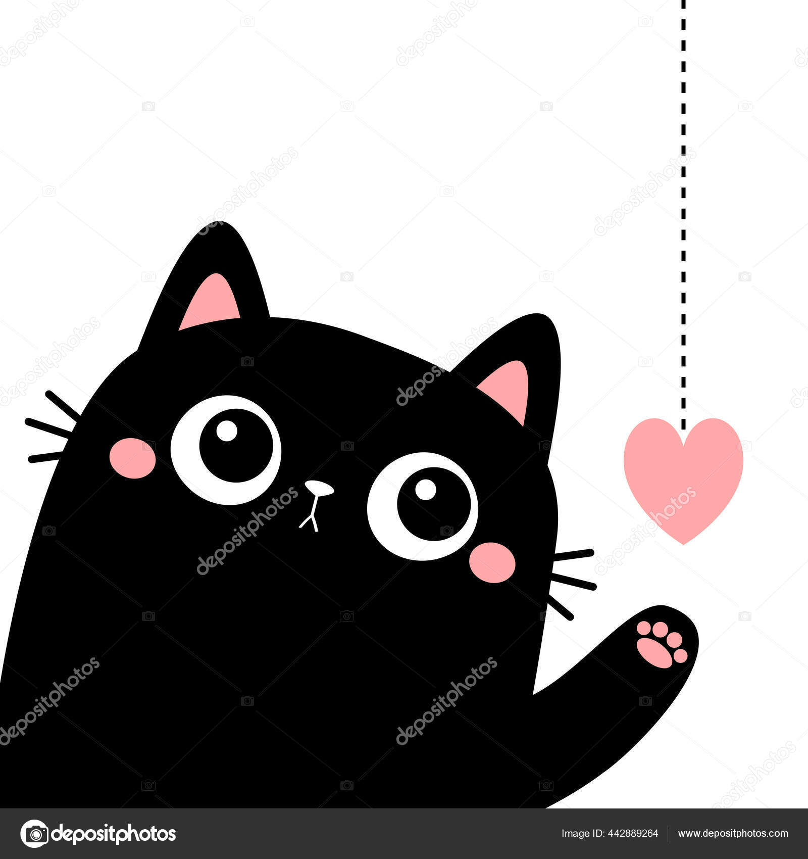 Gatinho Gato Preto Gatinho Em Pé E Segurando O Coração Rosa Grande. Feliz  Dia Dos Namorados. Cartoon Bonito Kawaii Personagem Animal Engraçado.  Design Plano. Cartão De Amor. Fundo Branco. Isolado. Ilustração Vetorial