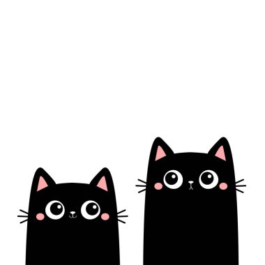 Kedi seti. Komik surat. Tatlı çizgi film karakteri Kawaii. Siyah siluet. Evcil bebek koleksiyonu. Defter kapağı. Düz dizayn. İskandinav tarzı. Beyaz arka plan. İzole edilmiş. Vektör