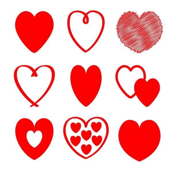 Red Heart Icon Set Happy Valentines Day Sign Symbol Simple — Stock Vector