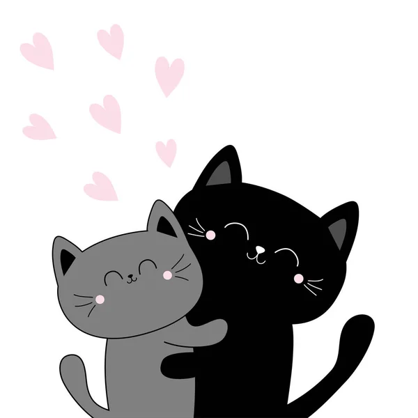 Feliz Día San Valentín Gato Abrazando Familia Pareja Corazón Rosado — Archivo Imágenes Vectoriales