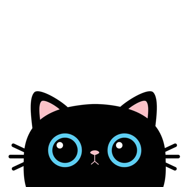 Schwarze Katzenkopfsilhouette Lustiges Kawaii Tier Blaue Augen Pinkfarbene Ohren Babykarte — Stockvektor