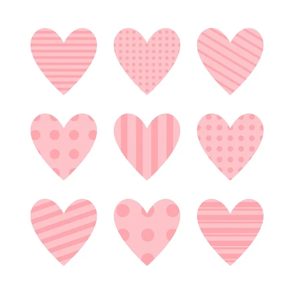 Conjunto Iconos Corazón Rosa Lindo Lunar Patrón Línea Feliz Día — Vector de stock