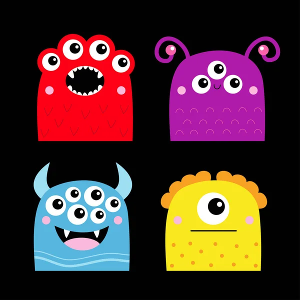 Feliz Halloween Conjunto Iconos Monstruo Lindo Personaje Dibujos Animados Kawaii — Vector de stock