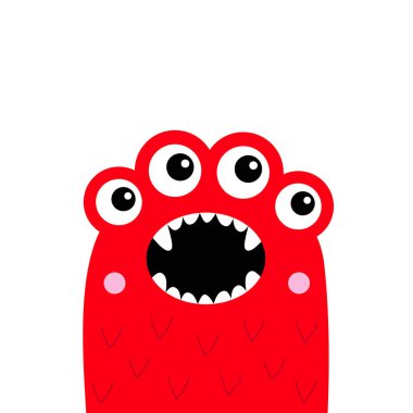 Canavar çığlık atan kafa simgesi. Mutlu Cadılar Bayramı. Gözler, sivri diş. Tatlı karikatür bu ürkütücü karakter. Kawaii komik bebek. Kırmızı siluet. Düz dizayn. Beyaz arka plan. Vektör illüstrasyonu