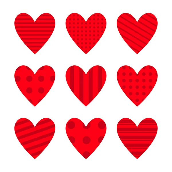 Ensemble Icônes Coeur Rouge Mignon Pois Motif Ligne Joyeux Valentines — Image vectorielle