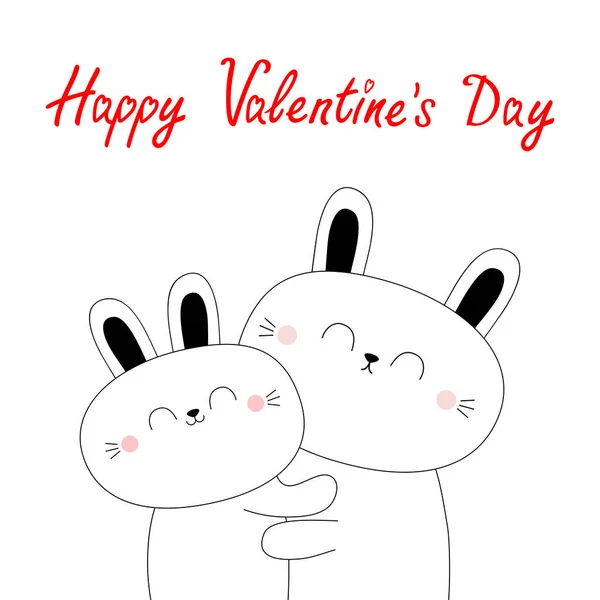 Buon San Valentino Coniglietto Lepre Coniglio Abbracciare Coppia Famiglia Abbraccio — Vettoriale Stock
