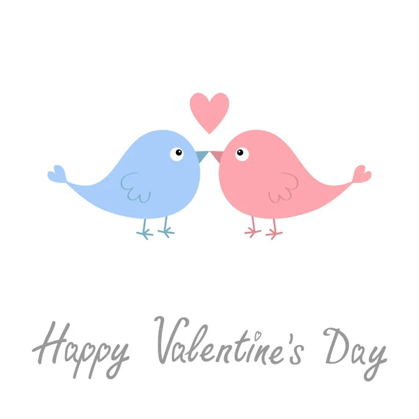 Joyeuse Saint Valentin Deux Couples Oiseaux Coeur Rose Carte Voeux — Image vectorielle