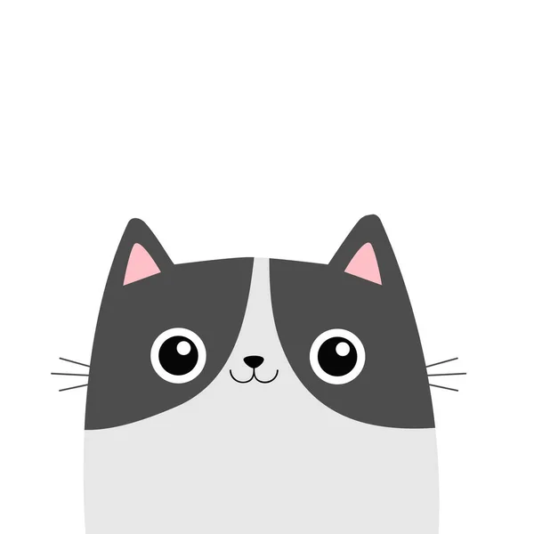 Cabeza Gato Silueta Gris Blanca Lindo Personaje Dibujos Animados Gatito — Vector de stock