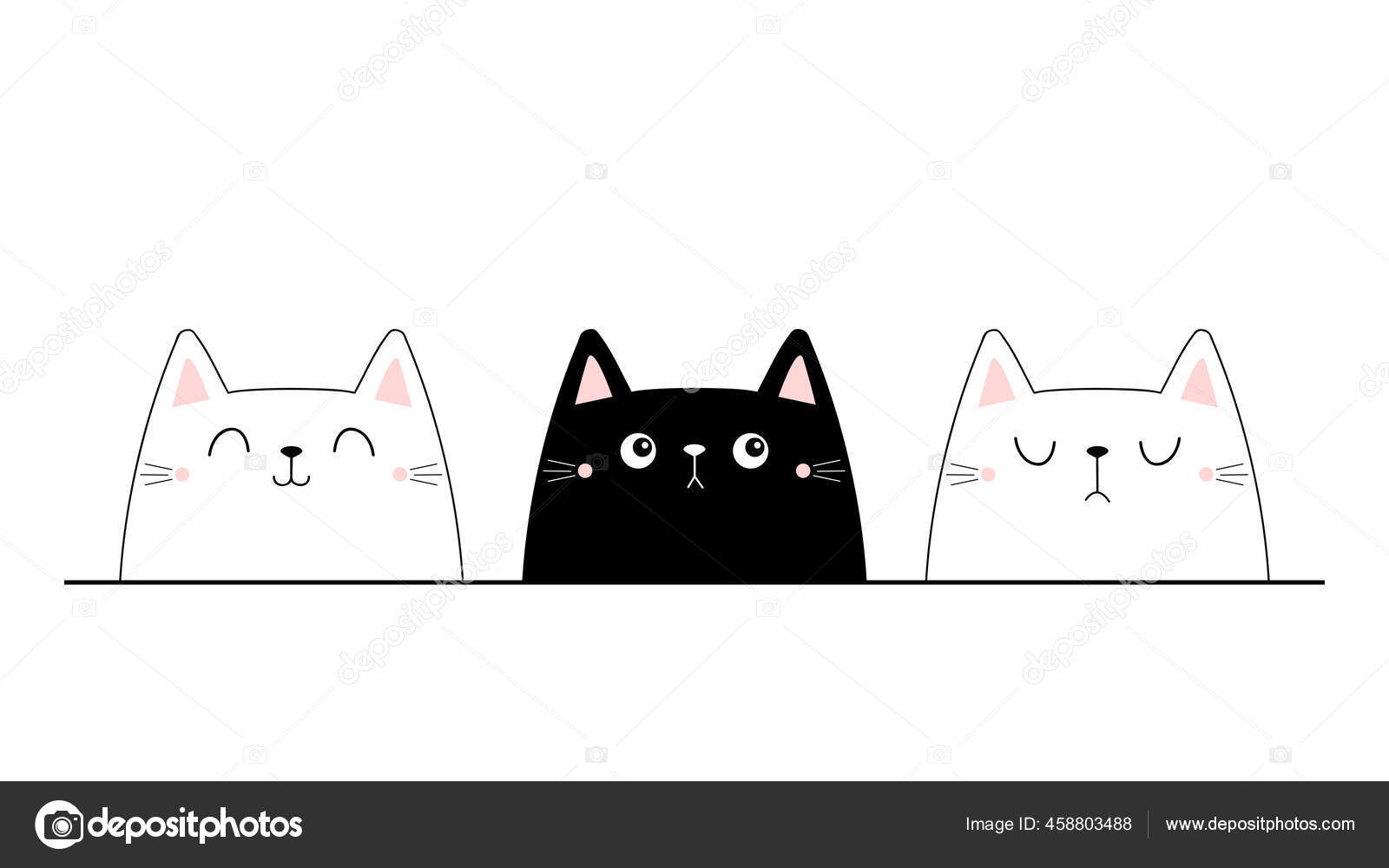 Cabeça Gato Bonito Animal Kawaii Sílhueta Contorno Estilo