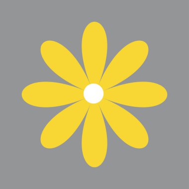 Sarı papatya papatya ikonu. Büyük papatya çayı. Şirin, yuvarlak, çiçekli bir bitki. Dekorasyon elemanı. Aşk kartı. Büyüyen konsept. Düz dizayn. Nihai gri arkaplan aydınlatılıyor. Vektör