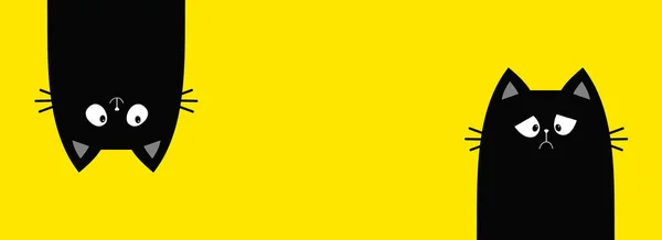 Баннер Кошачьего Набора Грустная Счастливая Черная Голова Котенка Висит Вверх — стоковый вектор