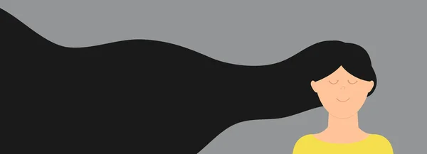 Belle Fille Femme Aux Cheveux Longs Noirs Foncés Modèle Bannière — Image vectorielle