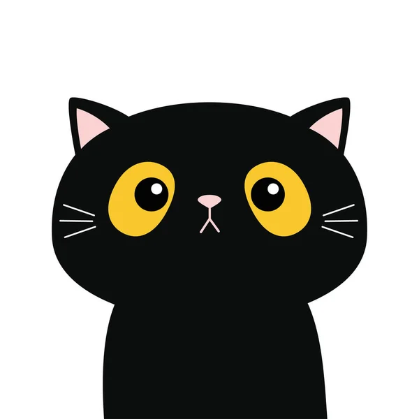 Silueta Gato Negro Grandes Ojos Amarillos Moustaches Lindo Personaje Dibujos — Vector de stock