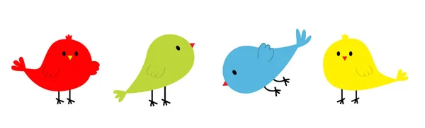 Bird Icon Set Line Cute Cartoon Kawaii Character Birds Baby — Stock Vector