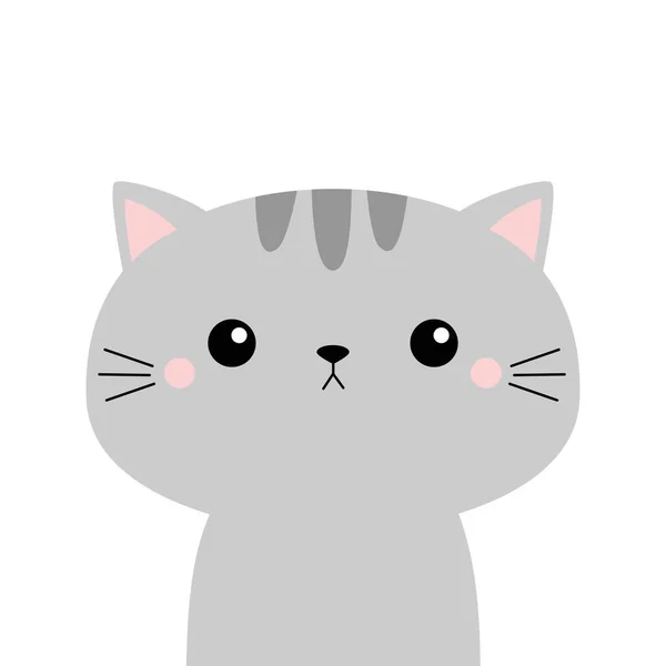 可愛い猫 グレーの子猫の顔の頭のシルエット 面白いカワイイ漫画赤ちゃんキャラクター ハッピーバレンタインデー ノートステッカーの印刷テンプレート フラットデザイン 白地だ 隔離されてる ベクターイラスト — ストックベクタ
