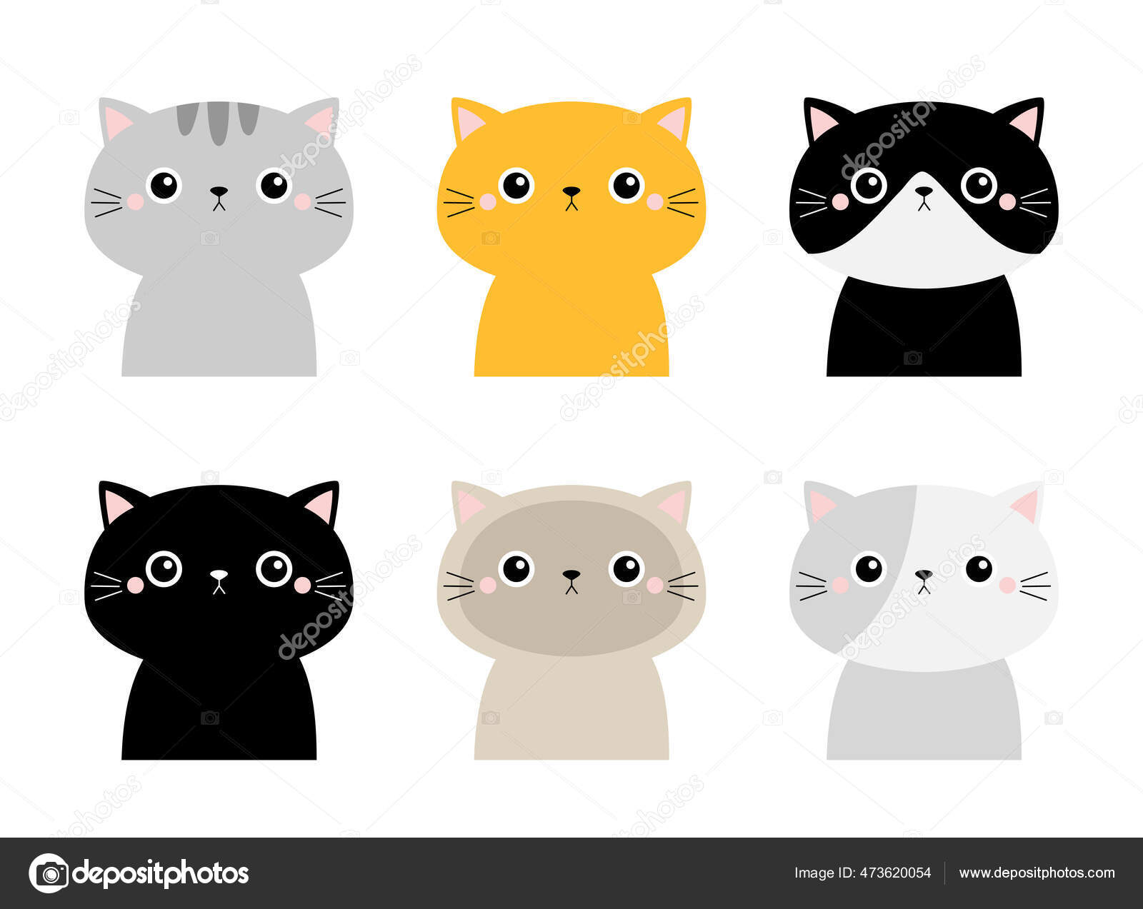 Set Of Icons With Cats Flat Design Vector Stock Illustration