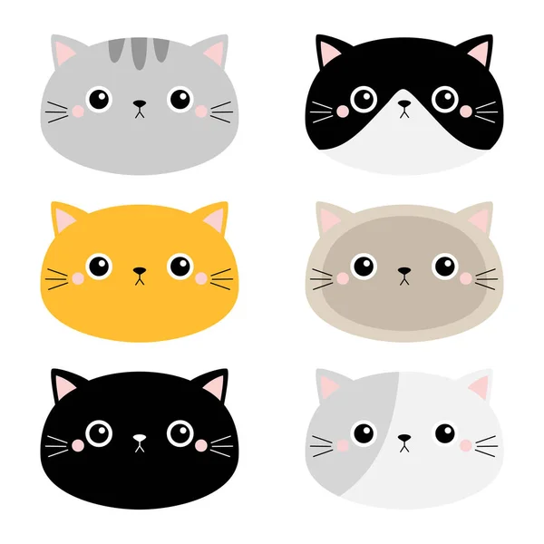 Cute Cat Icon Set Different Breeds Kitten Face Head Silhouette — Stock Vector