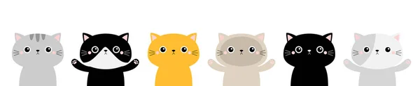 Cat Face Icon Set Line Силуэт Котенка Разные Породы Симпатичный — стоковый вектор