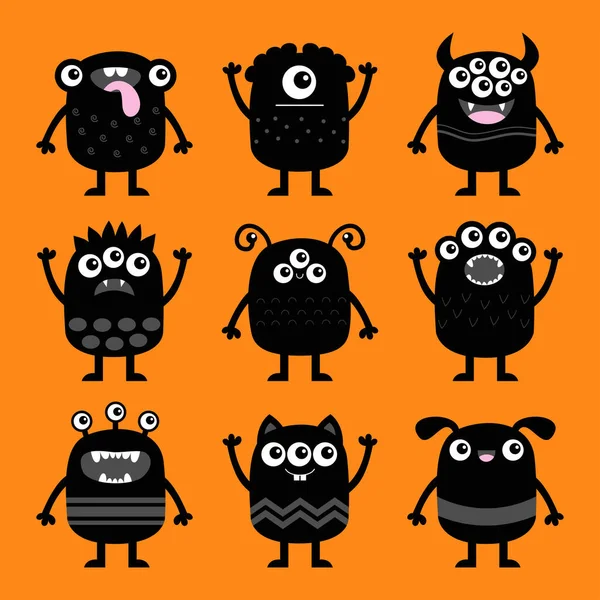 Feliz Halloween Conjunto Monstruos Icono Kawaii Lindo Personaje Dibujos Animados — Vector de stock