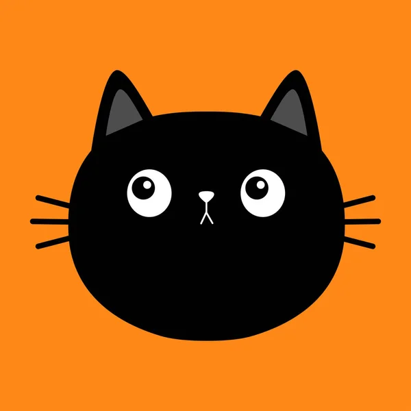 黒猫子猫丸頭の顔を探しています かわいい漫画のキャラクター かわいい赤ちゃんペット動物 北欧風 ノートカバー Tシャツ グリーティングカード印刷 フラットデザイン オレンジの背景 ベクトル — ストックベクタ