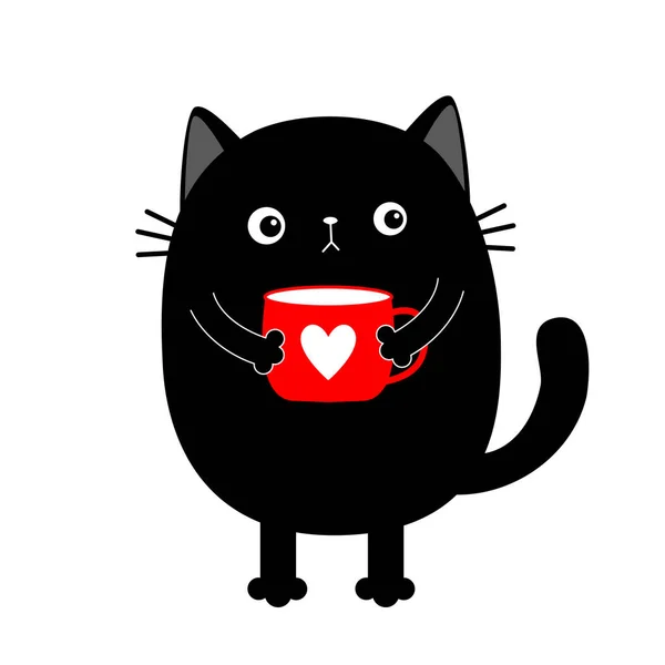 Cat Kitten Holding Coffee Cup Heart Sad Grumpy Bad Emotion — Stock Vector