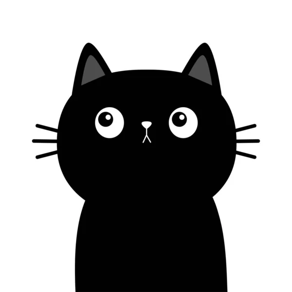 Gato Negro Cara Gato Cabeza Cuerpo Lindo Bebé Kawaii Animal — Vector de stock