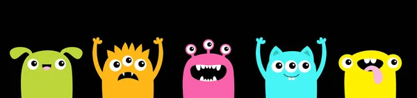 Frohes Halloween Monster Setzte Symbollinie Niedliche Kawaii Cartoon Baby Figur — Stockvektor