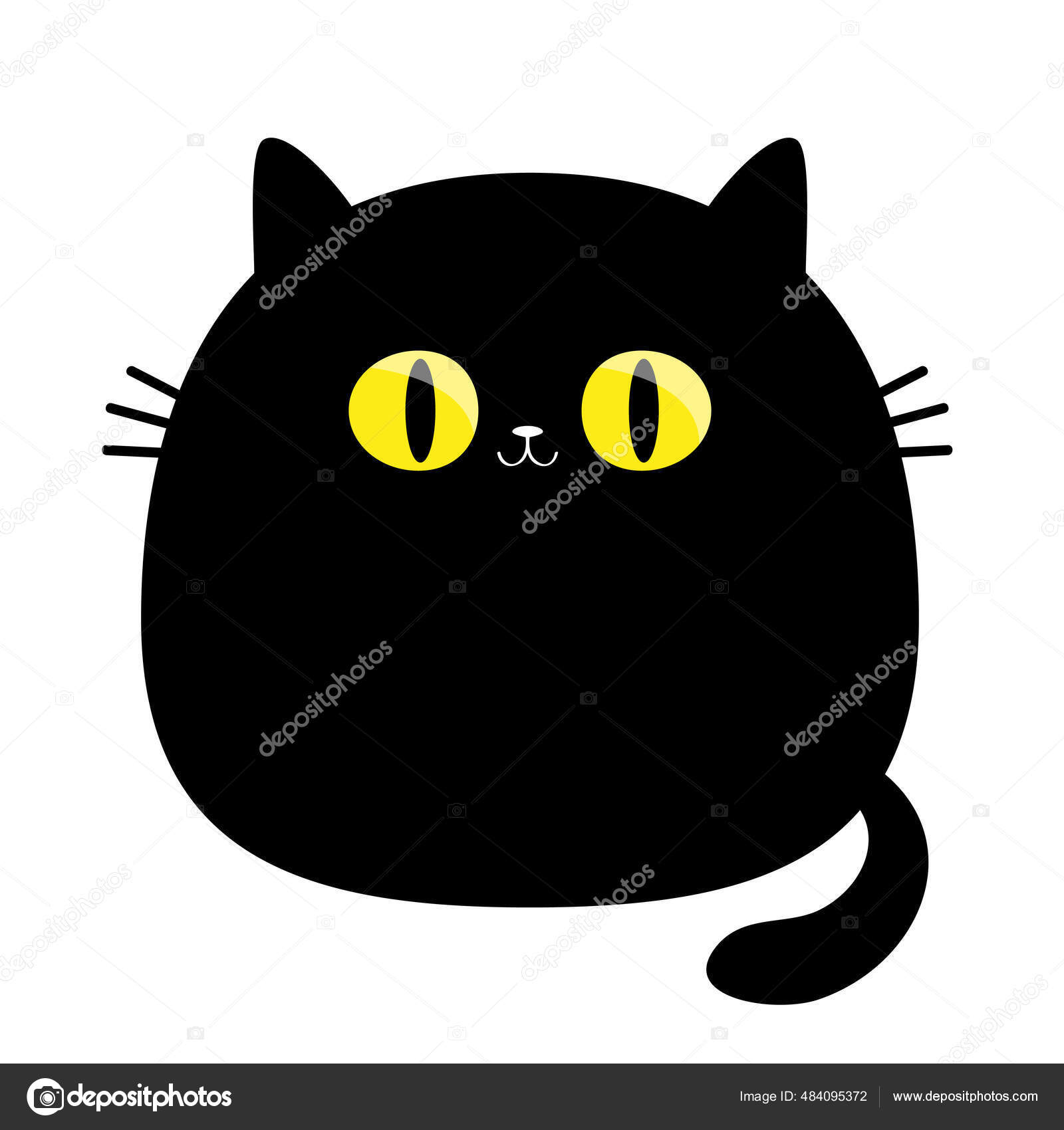 Black Cat Icon. Cute Cartoon Funny Character. Big Eyes. Funny