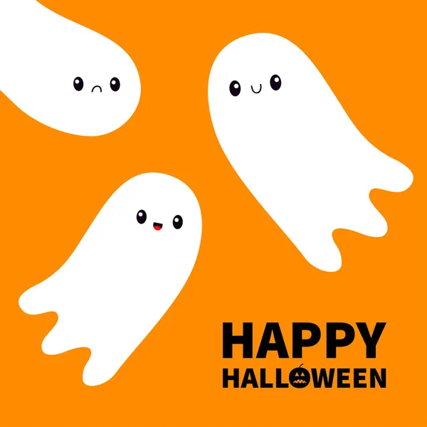 Happy Halloween Three Flying Ghost Spirit Set Scary White Ghosts —  Vetores de Stock