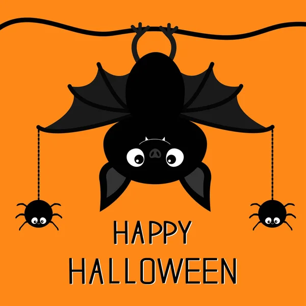 Happy Halloween Cute Hanging Bat Spider Dash Line Web Cartoon — Vector de stock