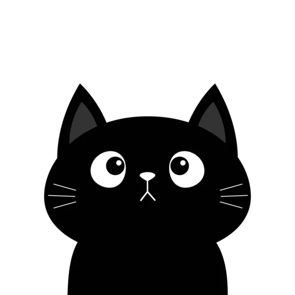 黒い猫の子猫の頭の顔を見上げます かわいい漫画のキャラクター ペットの赤ちゃんのコレクション ハロウィン グリーティングカード フラットデザイン 白地だ 隔離されてる ベクターイラスト — ストックベクタ