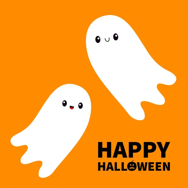 Fijne Halloween Twee Vliegende Geesten Enge Witte Geesten Familie Schattig — Stockvector