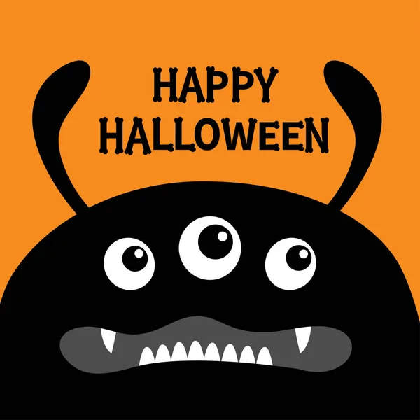 Monstruo Negro Cara Silueta Feliz Halloween Fuente Texto Bones Tipo — Vector de stock