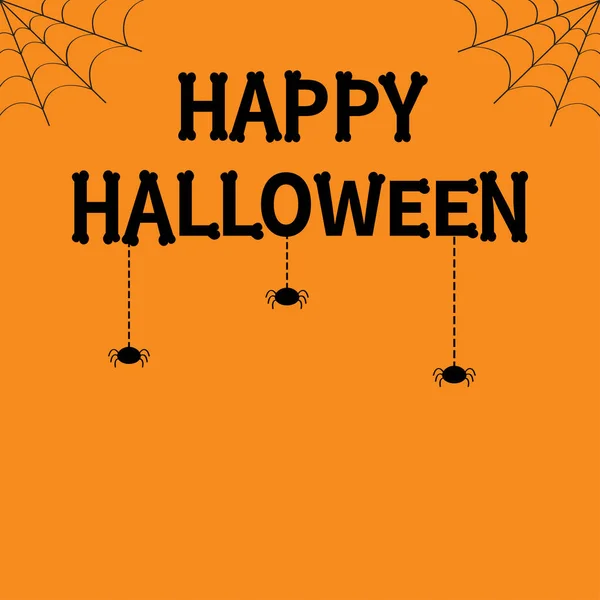 Happy Halloween Spider Set Hanging Dash Line Web Bones Text — Stock Vector