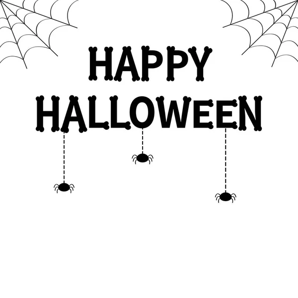 Fijne Halloween Spinnenset Opgehangen Het Internet Van Streep Beenderen Tekst — Stockvector