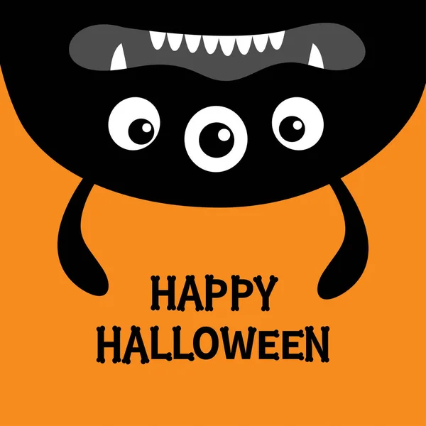 Happy Halloween Monster Black Head Face Silhouette Bones Text Font — Stock Vector