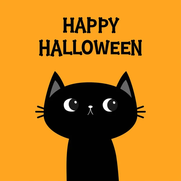 Gattino Nero Faccia Testa Gatto Buon Halloween Carattere Testo Delle — Vettoriale Stock