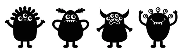 Monster Icon Set Line Banner Frohes Halloween Lustige Gesicht Kopf — Stockvektor