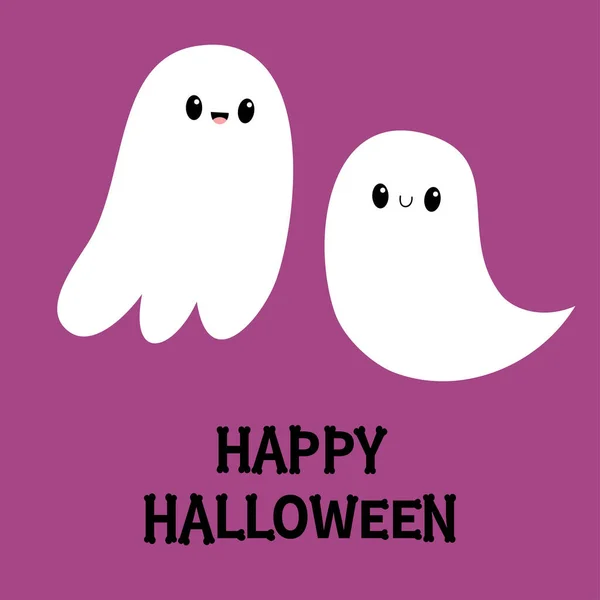 Feliz Dia Das Bruxas Dois Fantasmas Voadores Fantasmas Brancos Assustadores —  Vetores de Stock