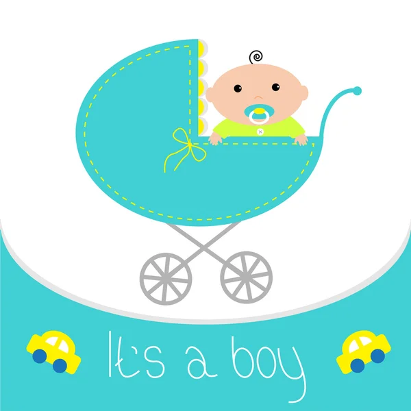 Baby blue carriage. It's a boy. — Stock Vector