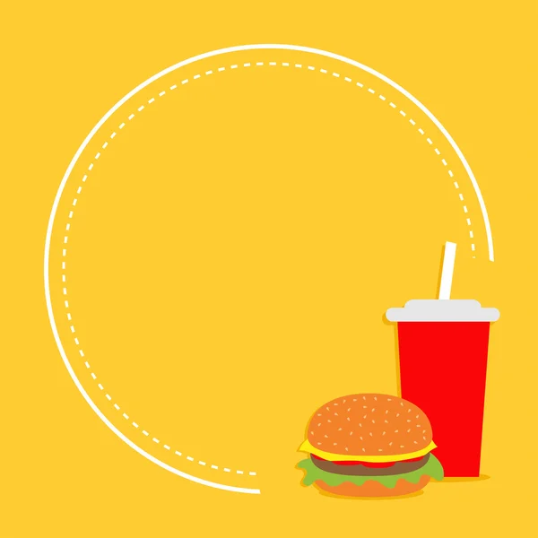 Hamburguesa y refresco con paja . — Vector de stock