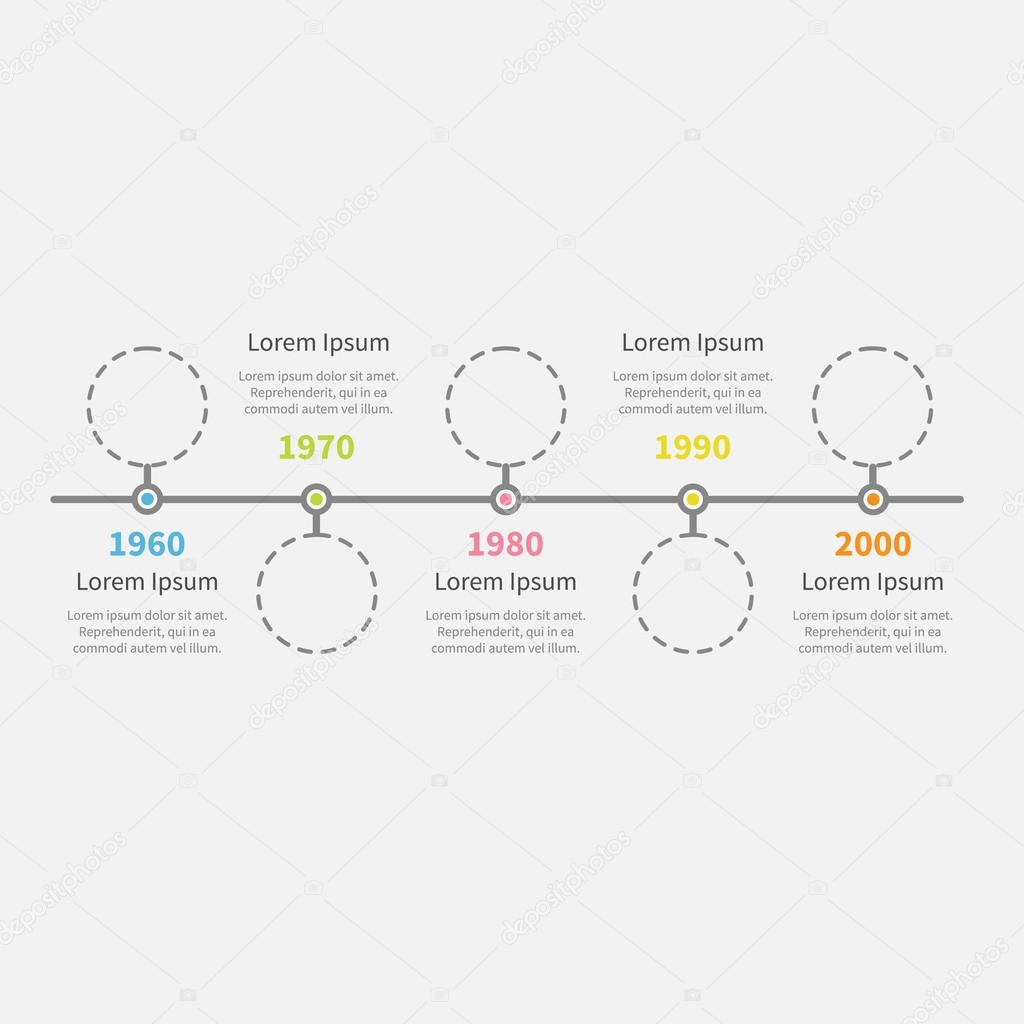 Timeline Infographic with empty dash line circles and text.