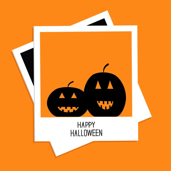 Instant photo with two pumpkins. Happy Halloween card — Stock Vector